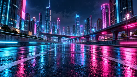 Neon city scene, coming soon